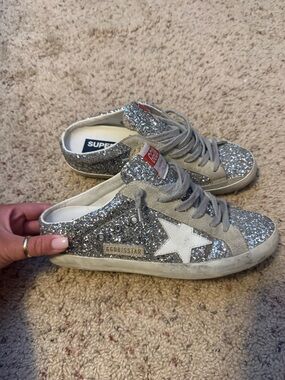 Golden Goose Silver Glitter Superstar Sabot